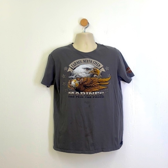 Harley Davidson - Vintage Earned Never Given Marines Dothan Alabama Shirt Size L - Picture 1 of 12
